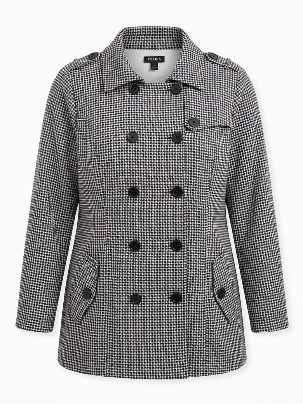 Torrrid Black & White Houndstooth Double-Breasted Pea Coat Sz 3X Classic Preppy